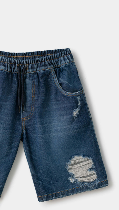 Bermuda Para Niño Con Pretina Resortada En Denim Color Índigo