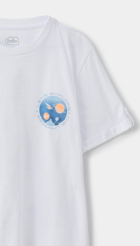 Camiseta para niño en tela suave color blanco
