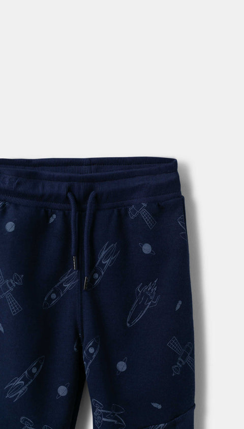 Conjunto de camisetas y jogger para bebé niño en tela suave color azul navy con blanco