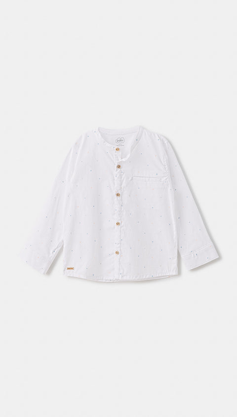 Camisa manga larga para bebé niño en popelina color blanco