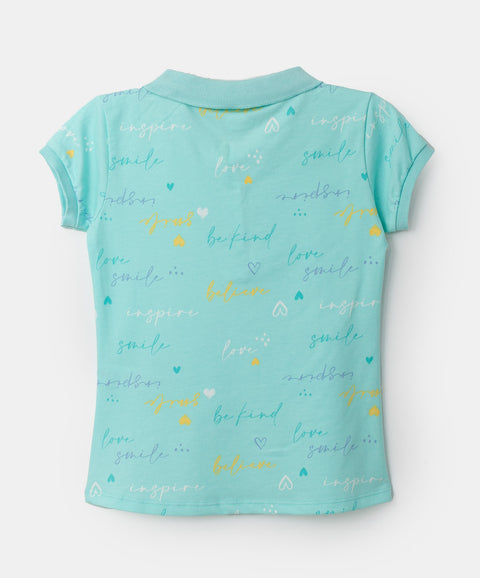 Camiseta tipo polo para niña en algodón color aqua