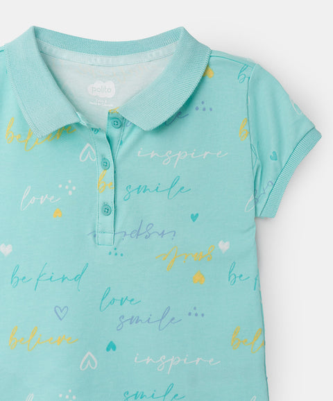 Camiseta tipo polo para niña en algodón color aqua