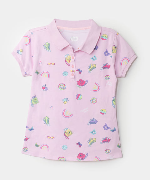 Camiseta tipo polo para niña en algodón color rosado claro