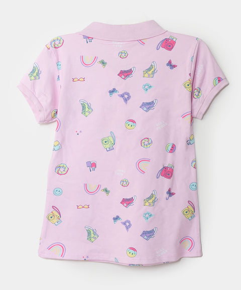 Camiseta tipo polo para niña en algodón color rosado claro