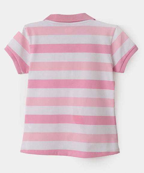 Camiseta tipo polo para niña en algodón color mora pastel