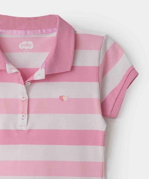 Camiseta tipo polo para niña en algodón color mora pastel