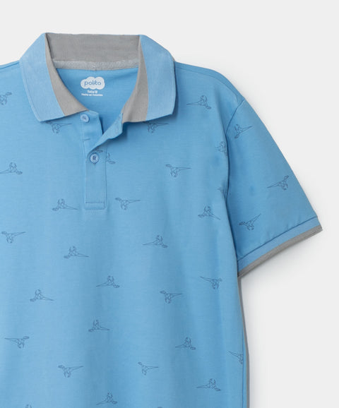 Camiseta tipo polo para niño en algodón color azul claro