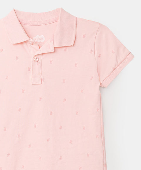 Camiseta tipo polo para bebé niño en algodón color rosado claro