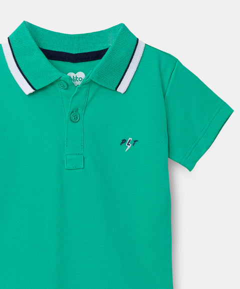 Camiseta tipo polo para recién nacido en algodón color verde esmeralda