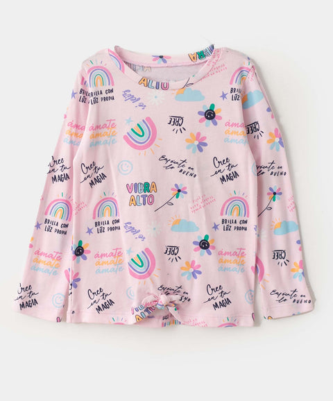 Camiseta manga larga para bebé niña en licra color rosado claro