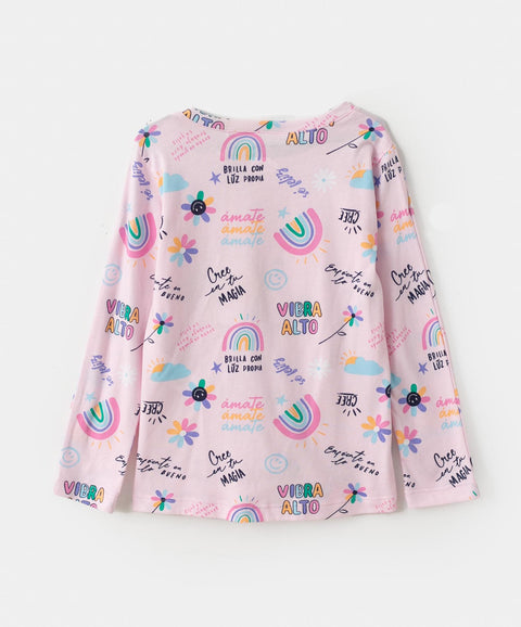 Camiseta manga larga para bebé niña en licra color rosado claro