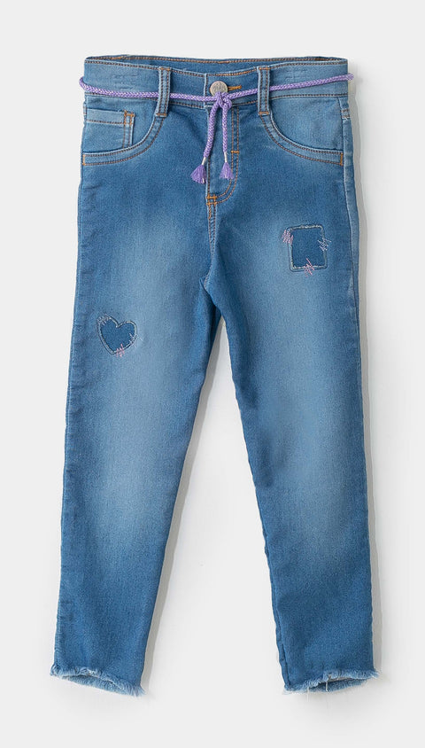 Jean Para Bebé Niña Color Índigo Con Cinturón De Cordón Morado