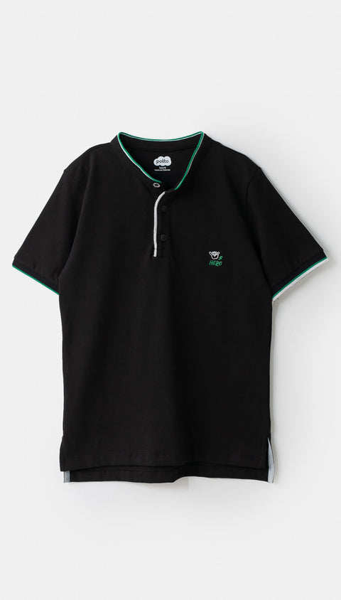 Camiseta tipo henley para niño en algodón color negro