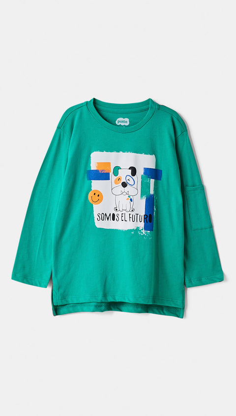 Camiseta manga larga para bebé niño en tela suave color verde