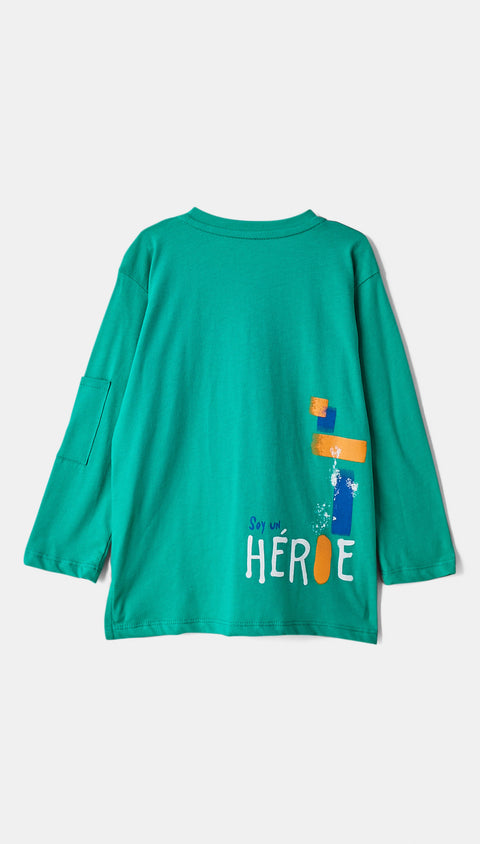 Camiseta manga larga para bebé niño en tela suave color verde