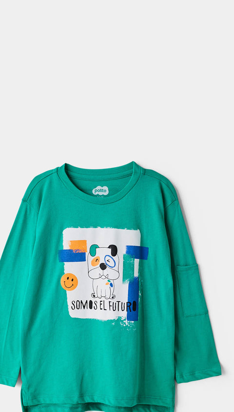 Camiseta manga larga para bebé niño en tela suave color verde