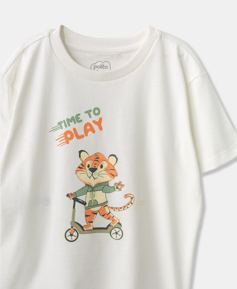 Camiseta para bebé niño en tela suave color marfil
