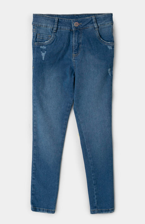 Jean Para Niña Color Índigo Con Ligero Desgaste