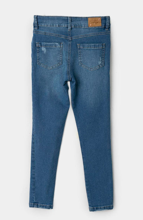 Jean Para Niña Color Índigo Con Ligero Desgaste