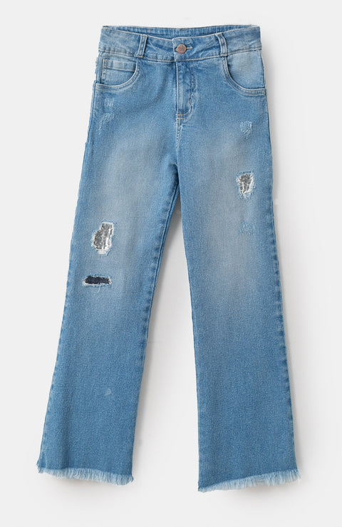 Jean Flare Para Niña Color Índigo Con Ligero Desgaste