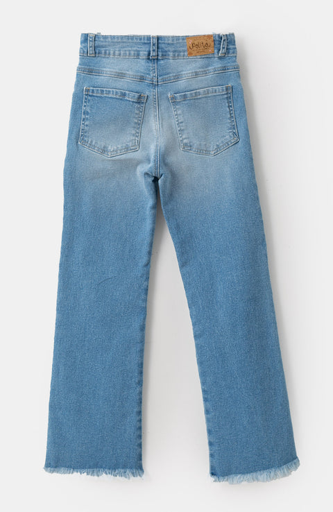 Jean Flare Para Niña Color Índigo Con Ligero Desgaste