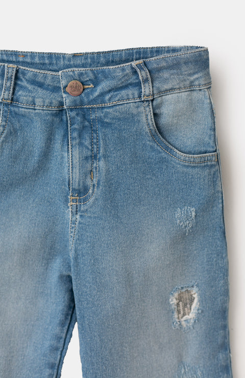 Jean Flare Para Niña Color Índigo Con Ligero Desgaste
