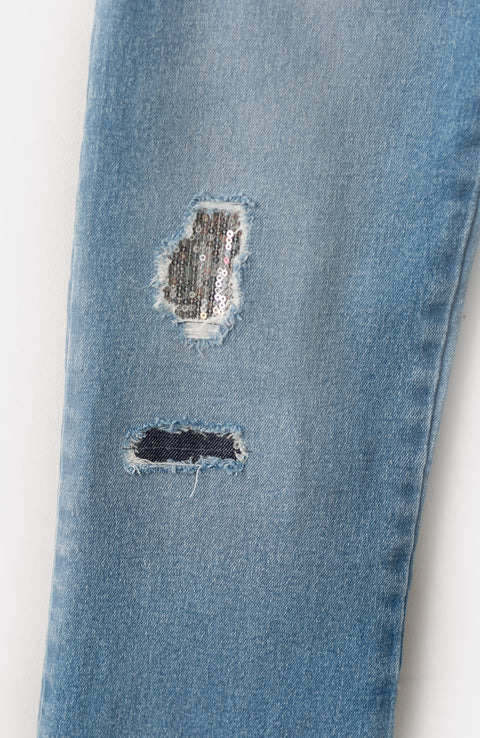 Jean Flare Para Niña Color Índigo Con Ligero Desgaste