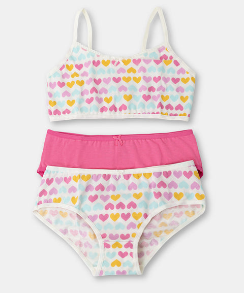 Paquete de top y panties para niña en algodón color marfil