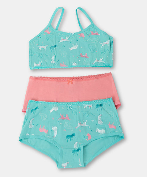 Paquete de top y panties para niña en algodón color aqua