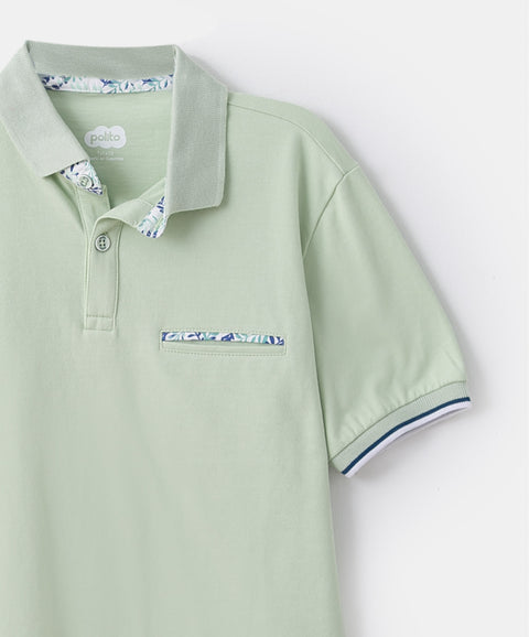 Camiseta tipo polo para niño en algodón color verde claro