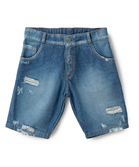 Bermuda Para Niño En Denim Con Parches Internos Color Índigo