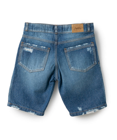 Bermuda Para Niño En Denim Con Parches Internos Color Índigo