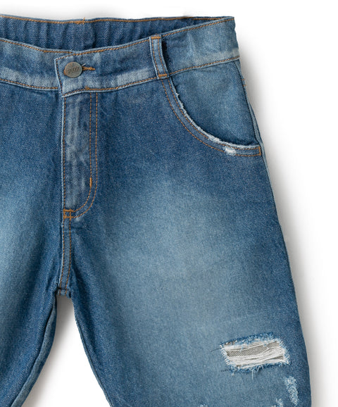 Bermuda Para Niño En Denim Con Parches Internos Color Índigo