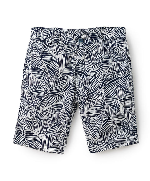 Bermuda para niño stretch con estampado de hojas