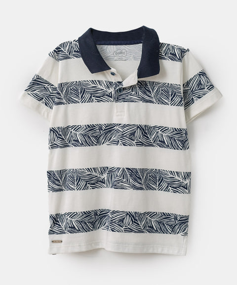 Camiseta De Rayas Tipo Polo Para Bebé Niño En Algodón Color Marfil