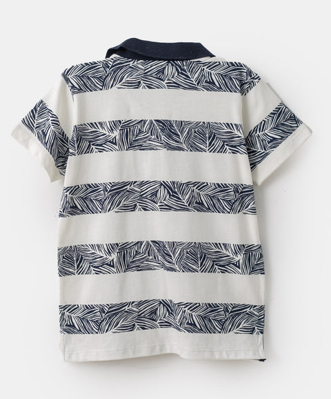 Camiseta De Rayas Tipo Polo Para Bebé Niño En Algodón Color Marfil