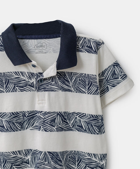 Camiseta De Rayas Tipo Polo Para Bebé Niño En Algodón Color Marfil
