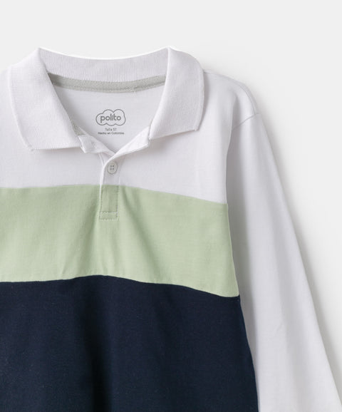 Camiseta Tipo Polo Para Bebé Niño Manga Larga En Algodón