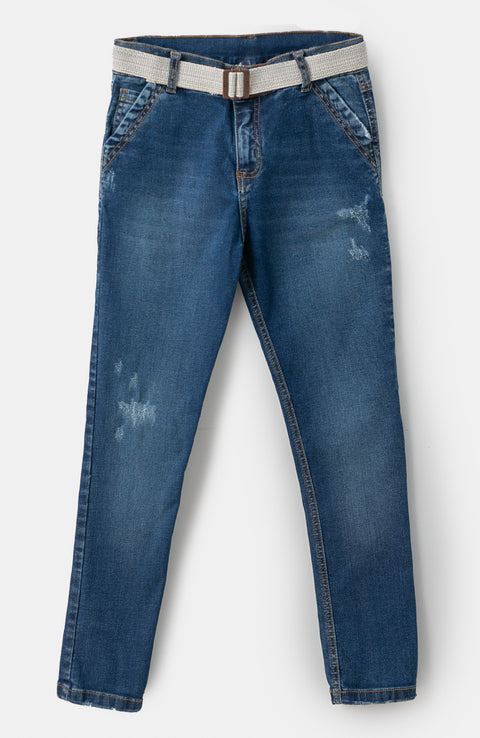 Jean Casual Para Niño Con Cinturón En Denim Color Índigo