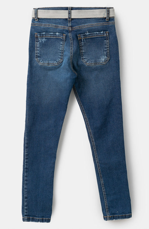 Jean Casual Para Niño Con Cinturón En Denim Color Índigo