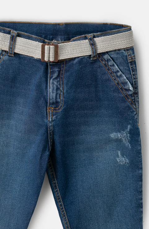 Jean Casual Para Niño Con Cinturón En Denim Color Índigo