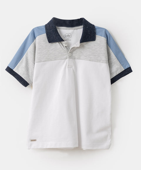 Camiseta tipo polo para bebé niño en algodón color blanco