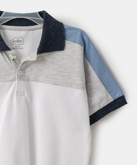 Camiseta tipo polo para bebé niño en algodón color blanco
