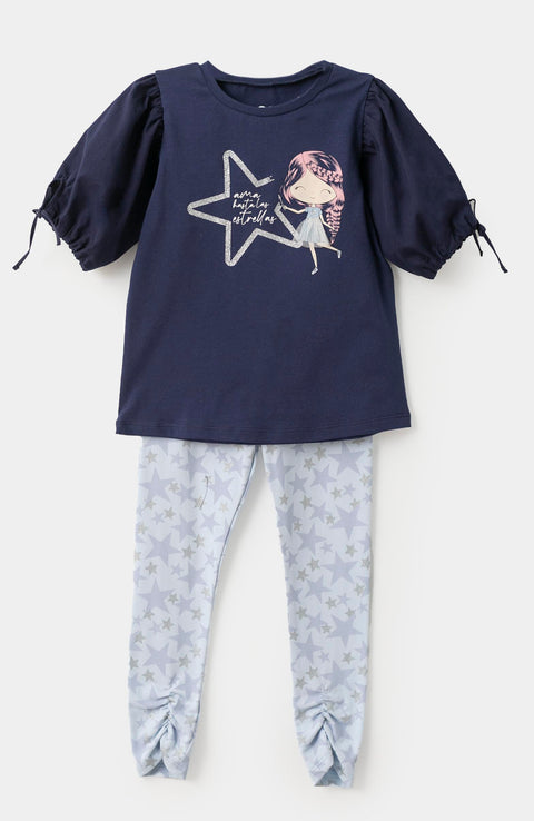 Conjunto Camiseta Y Leggins Para Bebe Niña En Licra Color Azul