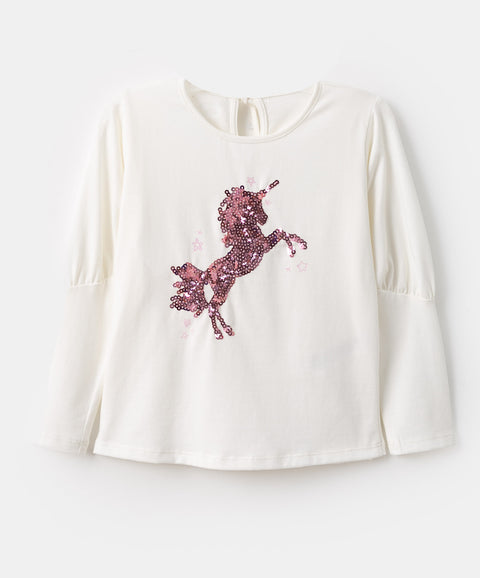 Camiseta para bebé niña en licra color marfil