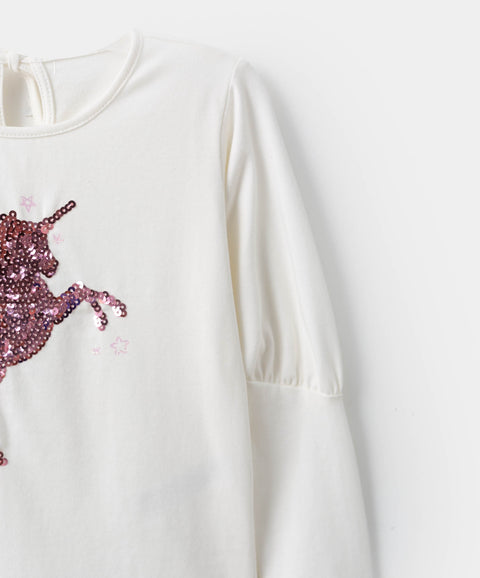 Camiseta para bebé niña en licra color marfil