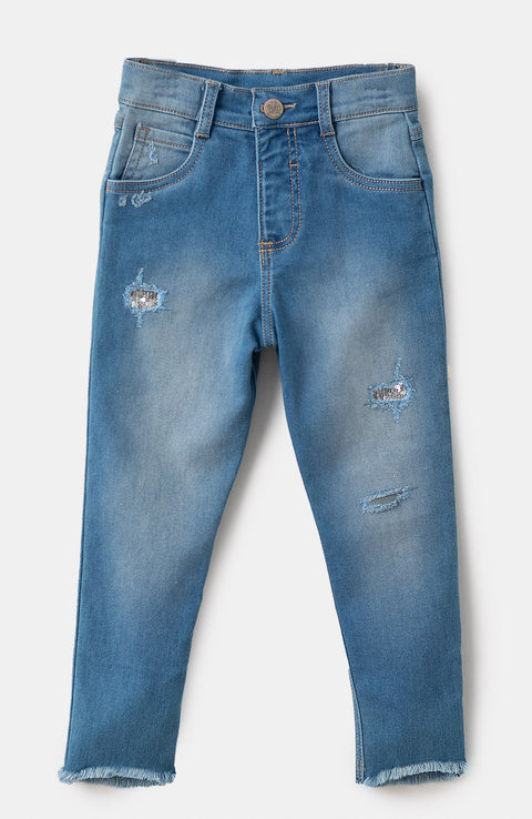 Jean Con Rotos Para Bebé Niña En Denim Color Índigo