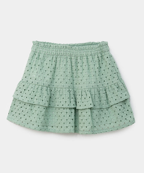 Minifalda para niña en ojalillo color verde