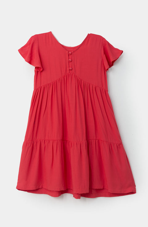 Vestido corto para bebé niña en lino color fresa