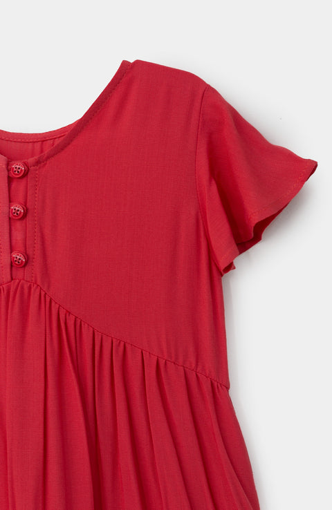 Vestido corto para bebé niña en lino color fresa